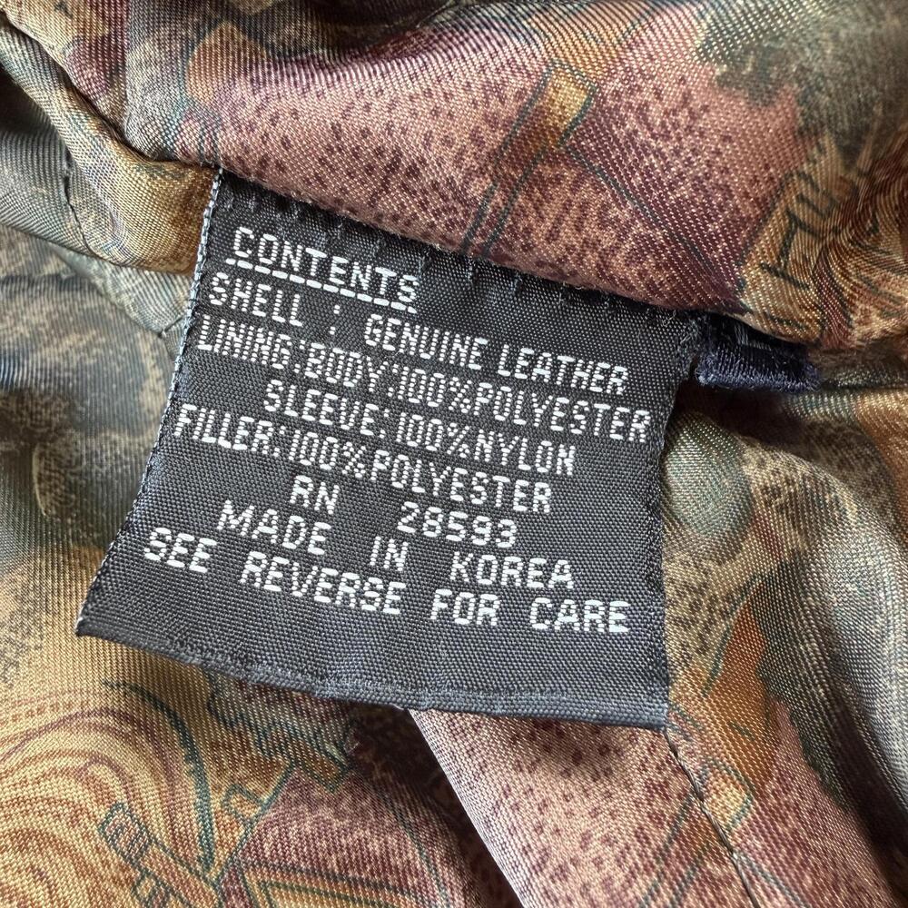 Vintage 90s Members Only Genuine Leather Jacket Brown Quilted Lined Korea Made L - Picture 6 of 9